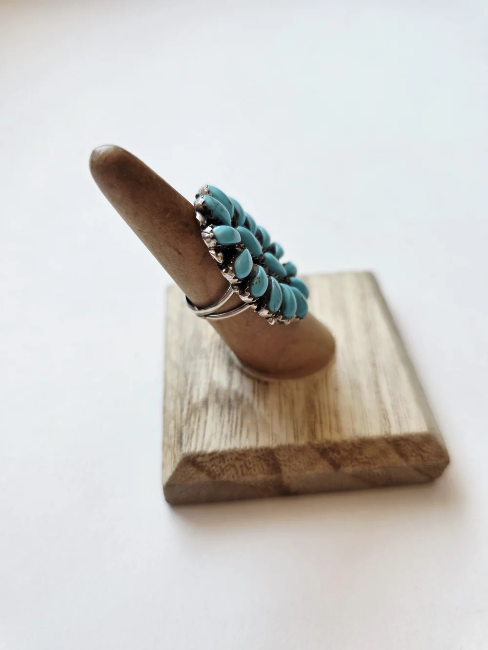 Turquoise Cluster Oval Sterling Silver Ring - Blue Turquoise